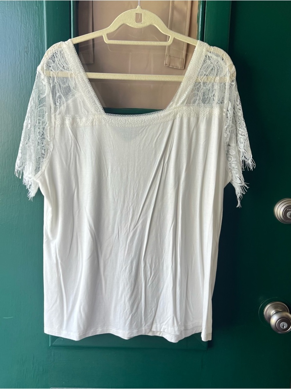 Amazon White V-Neck Lace Sleeve Top - Picture 4 of 4